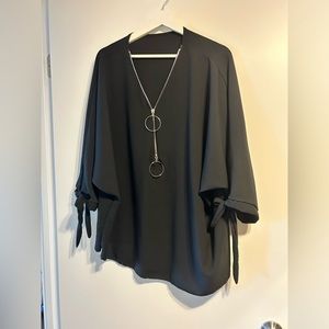 Black crêpe V-neck zipper top